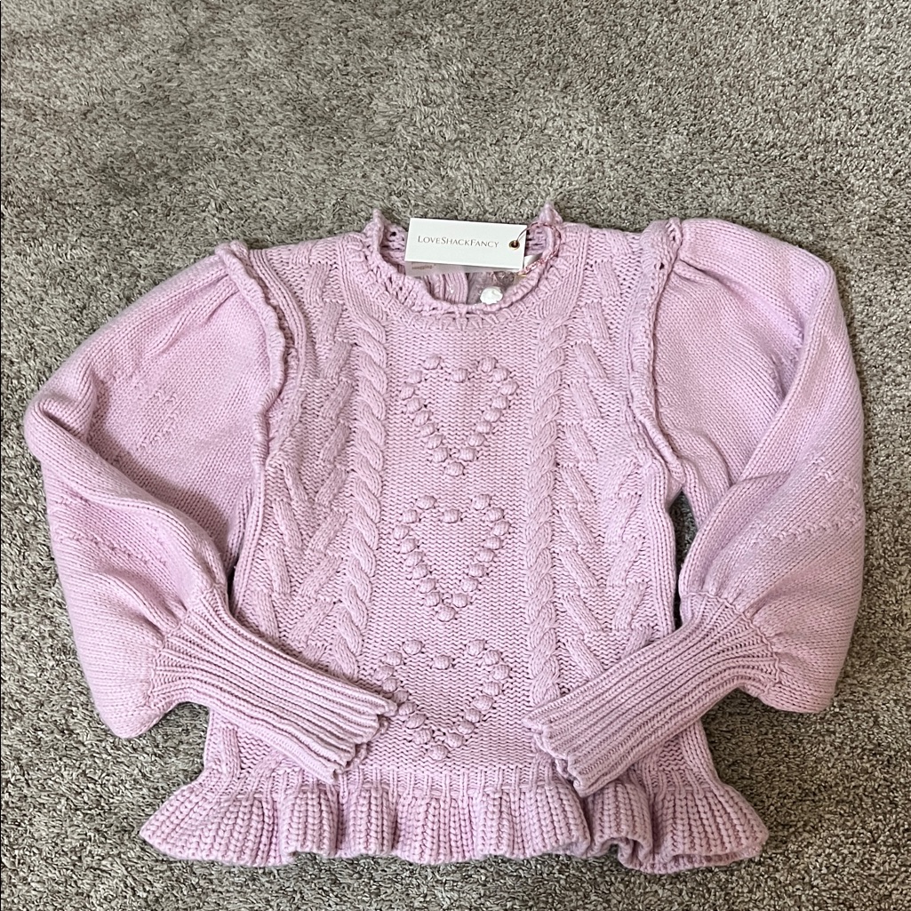 Loveshackfancy Pink Heart Sweater. Nwt